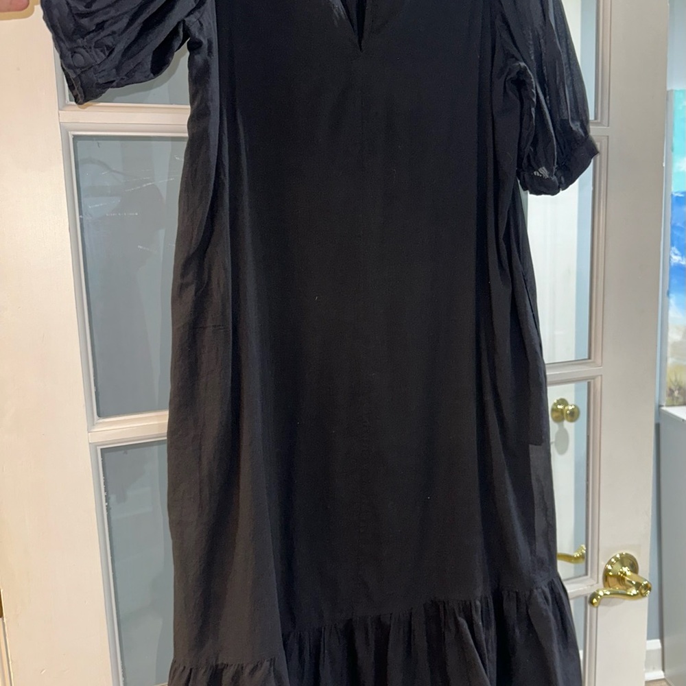 Olivia James The Label Women's Black Cotton Maxi Dress Medium Lined Puff Sleeve - Picture 3 of 9